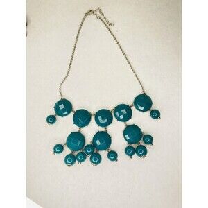 Teal Silver Tone Bib Statement Necklace 26"